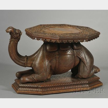 Egyptian Carved Hardwood Recumbent Camel-form Occasional Table