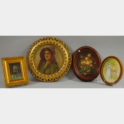 Four Assorted Framed Works: Anglo/American School, 20th Century, Dutch-style Floral Still Life