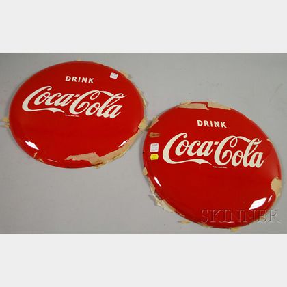 Pair of Coca-Cola Painted Tin Button Signs
