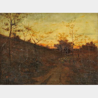 Attributed to Gustave Wiegand (German/American, 1870-1957) Evening , Shepherd and Flock on a Path at Dusk