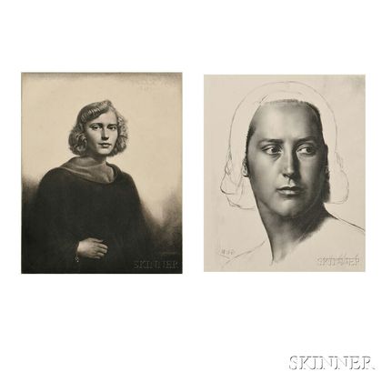 Gerald Leslie Brockhurst (British, 1890-1978) Two Portraits: The Black Cloak (Mrs. Paul Mellon)