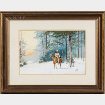 Apworth "Ap" Adams (American, 20th Century) Warrior on Horseback in Winter