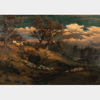 Elihu Vedder (American, 1836-1923) Hillside with Sheep, Perugia