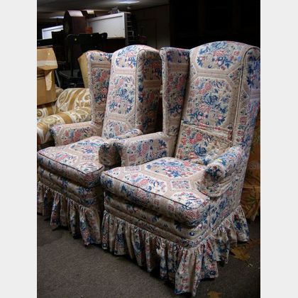 Pair of Federal-style Floral Chintz Upholstered Mahogany Easy Chairs. 