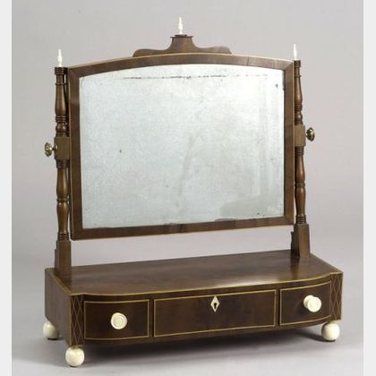 Inlaid Mahogany Veneer and Ivory Dressing Mirror