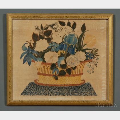 American School, 19th Century A Theorem: Still Life of a Basket of Flowers.