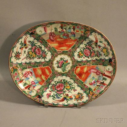 Chinese Export Porcelain Oval Rose Medallion Deep Platter