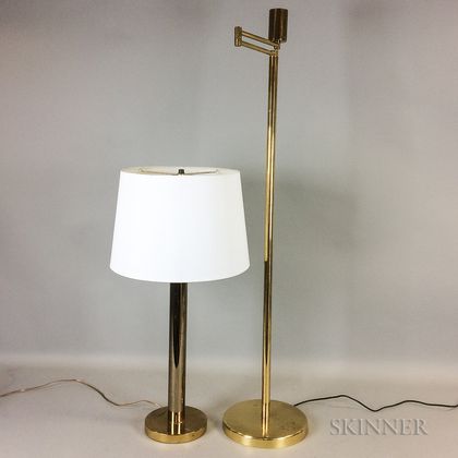 Brass Swing-arm Floor Lamp and a Brass Scandinavian Gallery Table Lamp