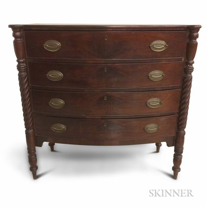 Classical Turned Mahogany Bow-front Chest of Drawers