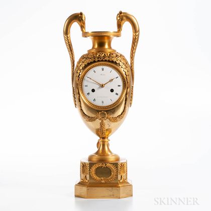 Gilt Classical Urn-form Mantel Clock by Michelez