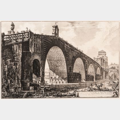Giovanni Battista Piranesi (Italian, 1720-1778) Vedute del Ponte Molle sul Tevere dumiglia lontan da Roma