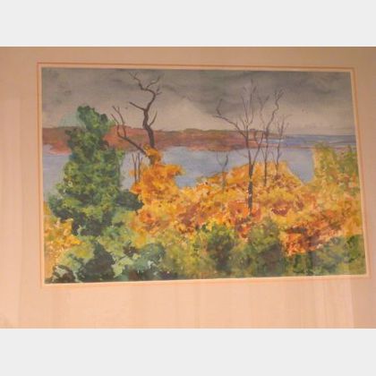 Framed Watercolor Landscape From the Onawa Cottage