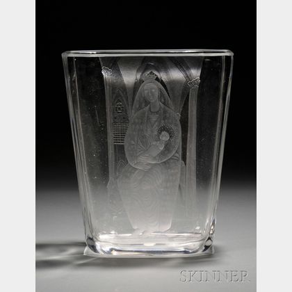 Sven Palmqvist (1906-1984) for Orrefors Engraved Colorless Glass Vase