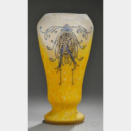 Legras Enameled Art Glass Vase