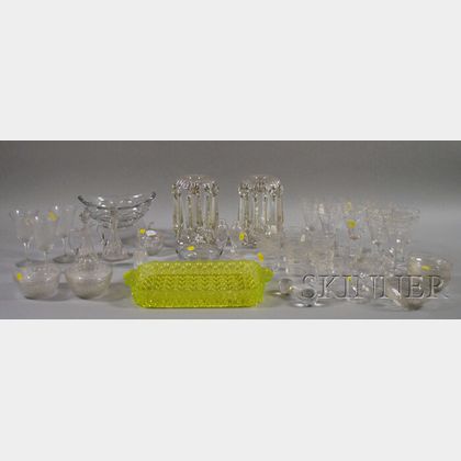 Group of Colorless Cut Glass Stemware, Tableware, and a Vaseline Pressed Glass Tray