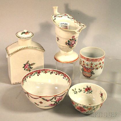 Five Chinese Export Porcelain Famille Rose Table Items