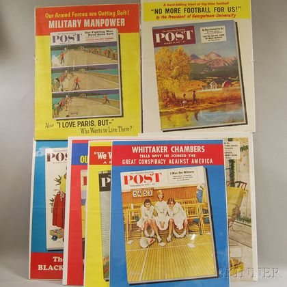 Seven 1950s Saturday Evening Post Front Cover Posters and Two U.S. WWII Lithograph Posters