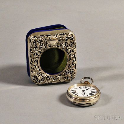 Swiss Open Face .935 Silver Pocket Watch and an English Sterling Silver-mounted Watch Hutch