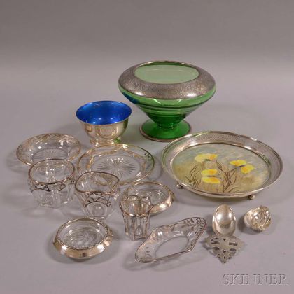 Group of Sterling Silver and Glass and Silver Overlay Tableware