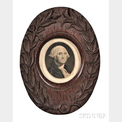 Washington, George (1732-1799) Engraved Portrait Framed in Oak Made from the USS Constitution.