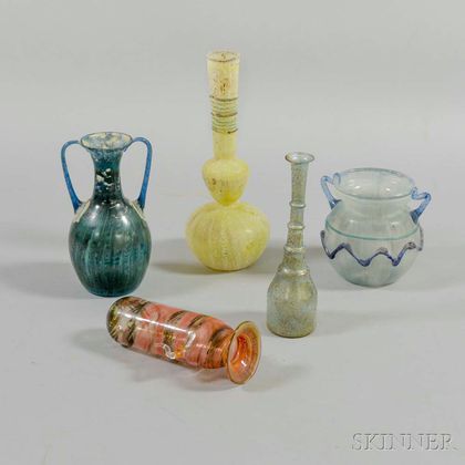 Five Roman-style Glass Items