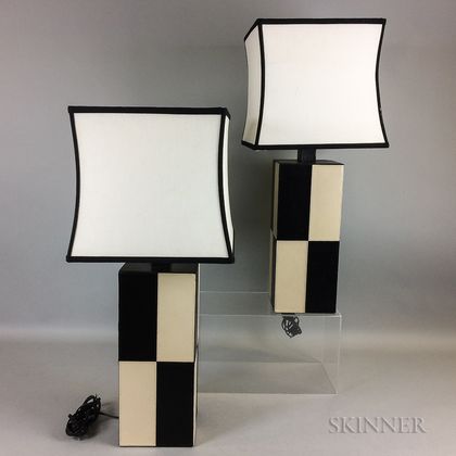 Pair of Tanner Kenzi Black and White Leather Lamps