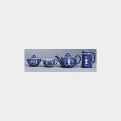 Wedgwood Four-piece Edward VIII Dark Blue Jasper Dip Tea Set