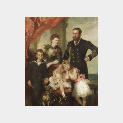 British School, 19th Century Duke and Duchess of Edinburgh with Prince Alfred and Two of Their Daughters.
