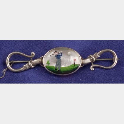 Sterling Silver Painted Crystal Golfer Pin