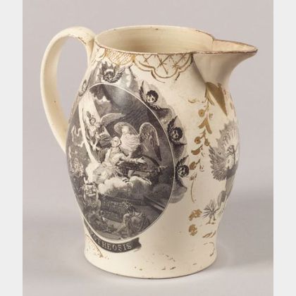 Transfer-Decorated Liverpool Creamware Pitcher
