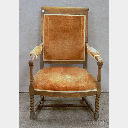Victorian Baroque-style Upholstered Turned Walnut Armchair. 