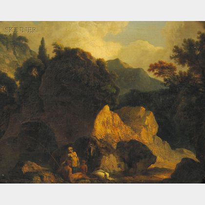 Continental School, 18th/19th Century Landscape with Seated Man, Woman, and Child