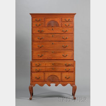 Maple Salmon Red-stained Carved High Chest of Drawers