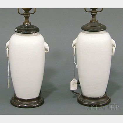 Pair of Asian Export "Blanc de Chine" Vasiform Lamps