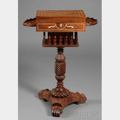 Carved and Ivory-inlaid Teak Work Table