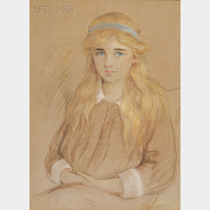 Robert Lewis Reid (American, 1862-1929) Portrait of a Girl with a Blue Headband