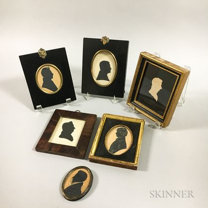 Six Framed Mostly Watercolor Silhouettes. Estimate $200-250