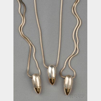 Three Silver and 14kt Gold "Bullet" Pendants, Kathie Buckley