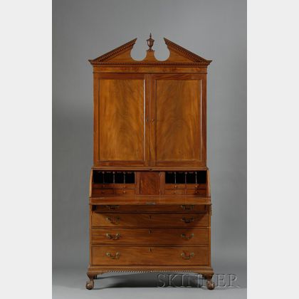 Chippendale Mahogany Carved and Mahogany Veneer Desk Bookcase