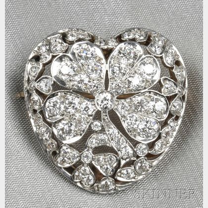 Edwardian Diamond Heart Brooch