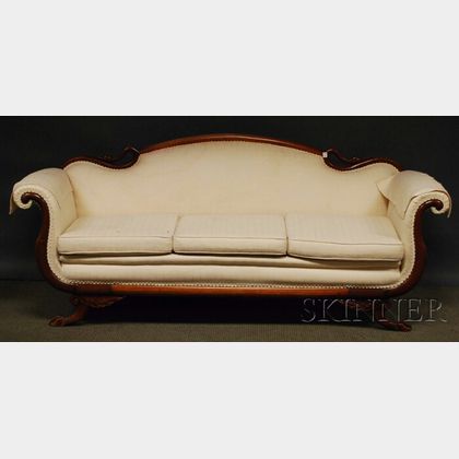 Empire-style Upholstered Carved Mahogany Sofa