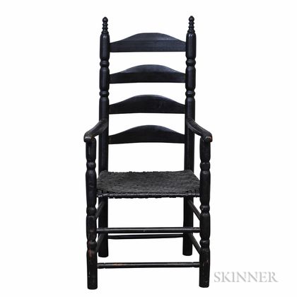 Early Black-painted Slat-back Armchair