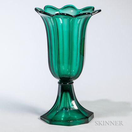 Green Pressed Glass Tulip Vase
