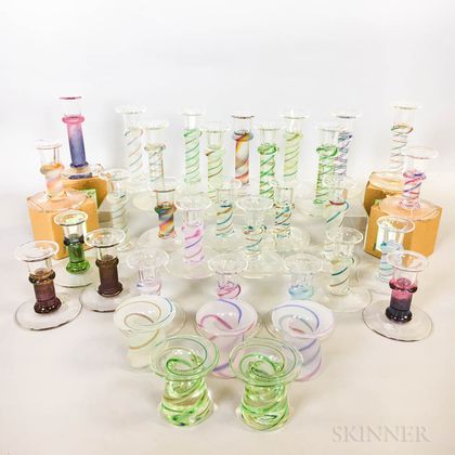 Thirty-eight Cowdy Glass Workshop Candleholders