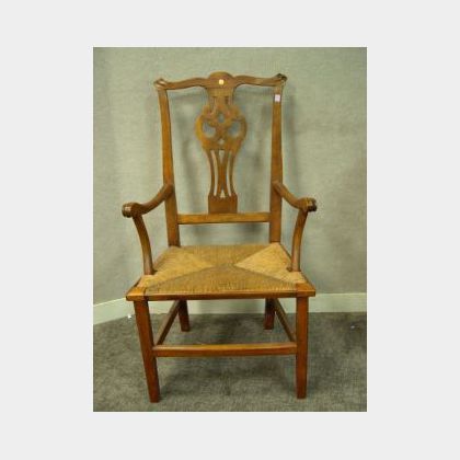Country Chippendale Birch Armchair. 