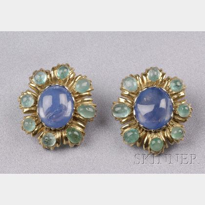18kt Gold, Sapphire, and Emerald Earclips, Buccellati