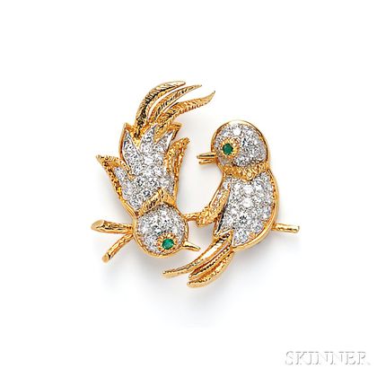 Emerald and Diamond Lovebird Brooch, Cartier