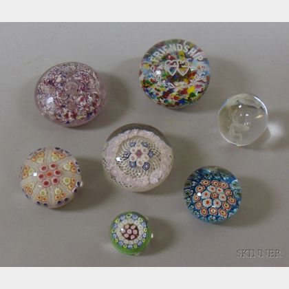 Seven Assorted Art Glass Paperweights