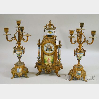 Three-piece French Clock Garniture