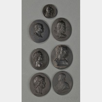 Seven Wedgwood Black Basalt Portrait Medallions